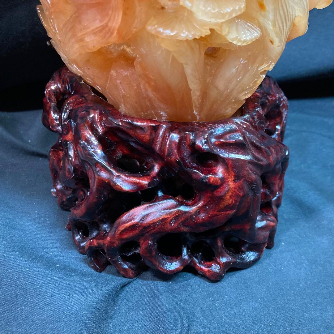 《中国美術》天然石 彫刻 金魚 水草 置物