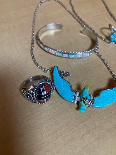 インディアンジュエリー シルバー リング バングル ネックレス インレイ