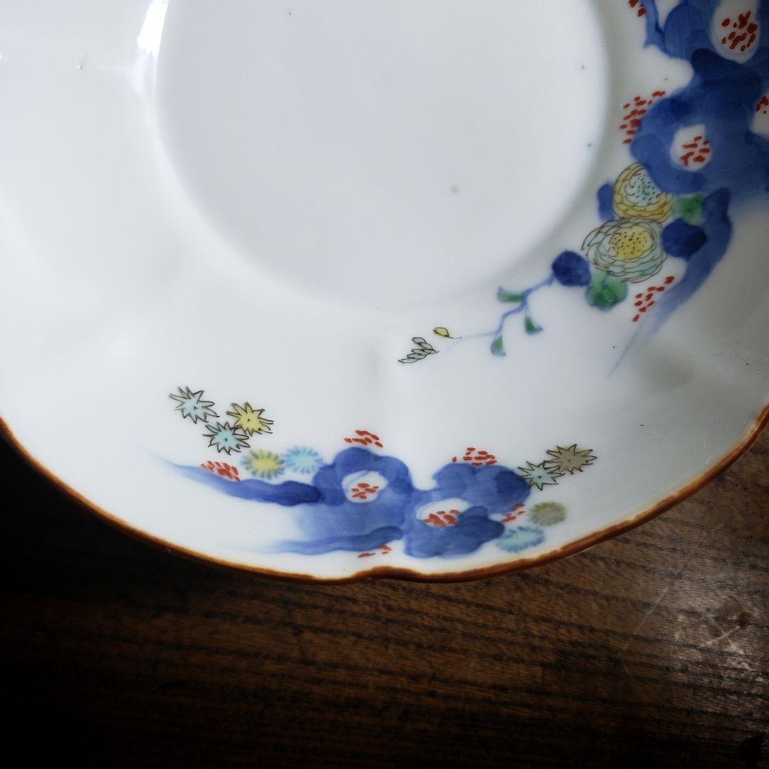 八花弁皿 染付 色絵付 取り皿 なます皿 岩 梅 菊 銘