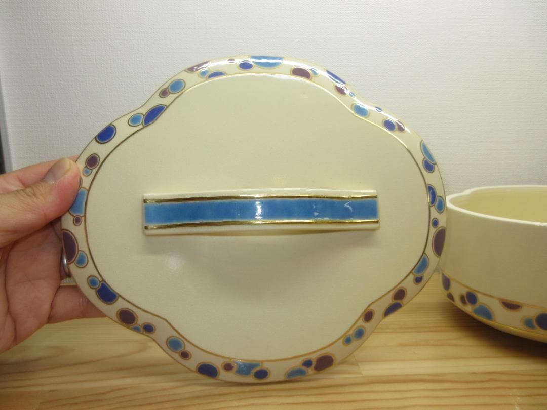 送料込【逢絢亭・新品】茶道具 食籠 喰篭 京焼 ツボツボの絵 手塚石雲 共箱入り