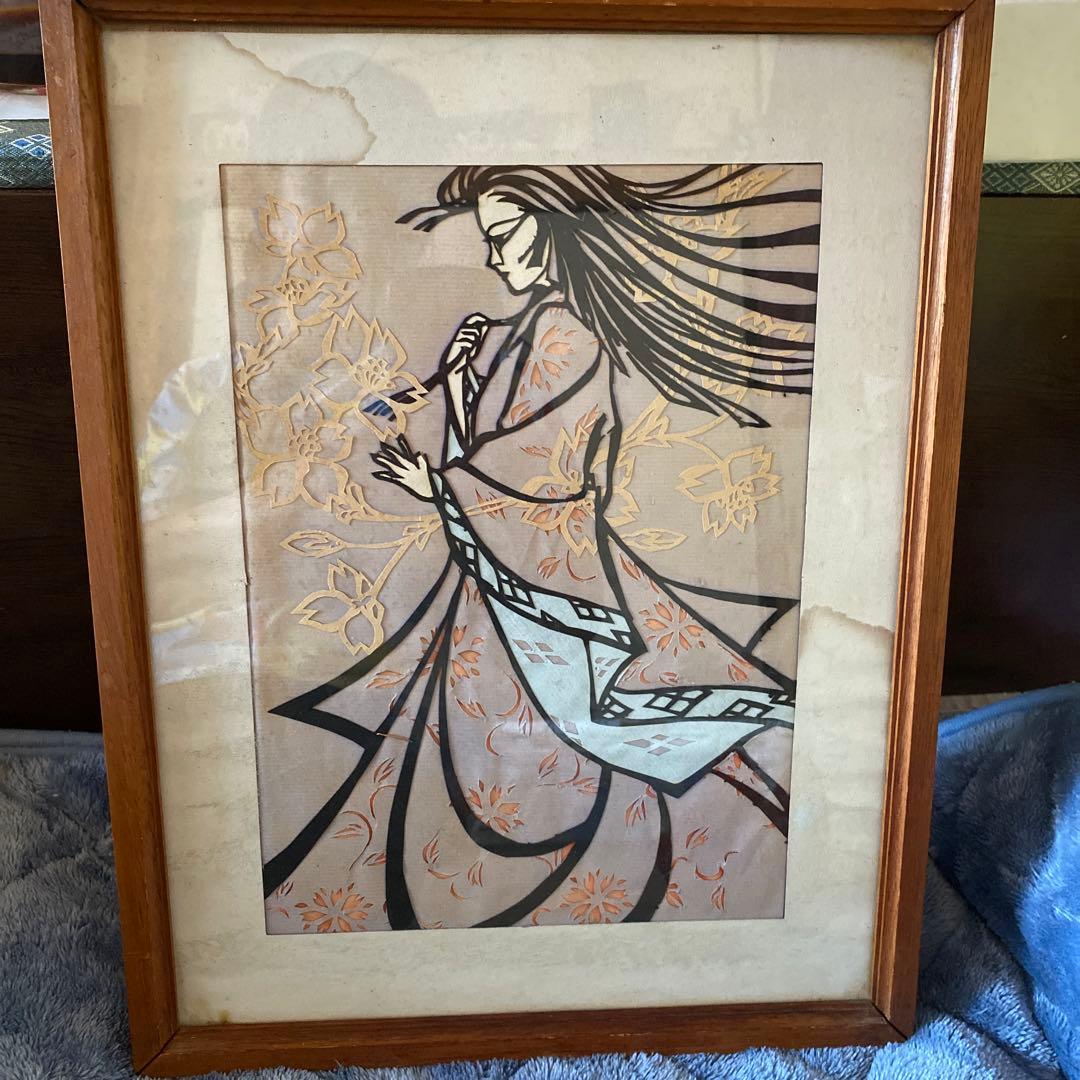 滝平二郎「子ねこ」少女と猫・雪 木版画 直筆サイン入り 額縁入り 切り