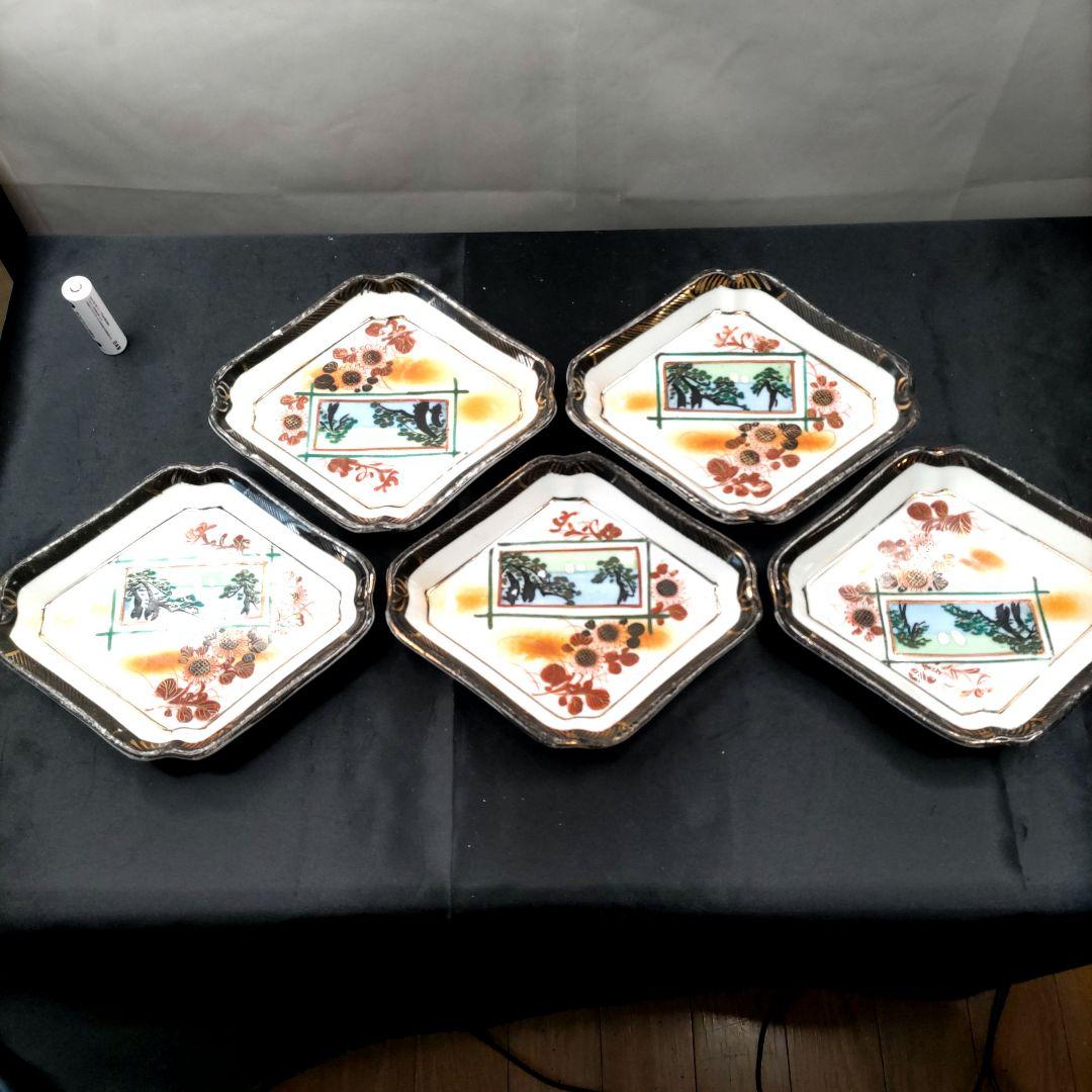 色絵角皿+猪口5客