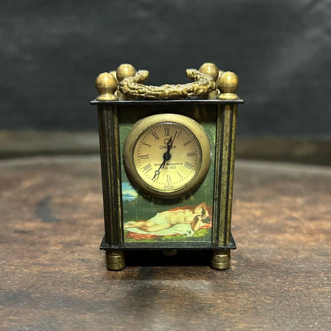 アンティーク オメガ手巻式 ミニチュア置時計 稼働確認済み
