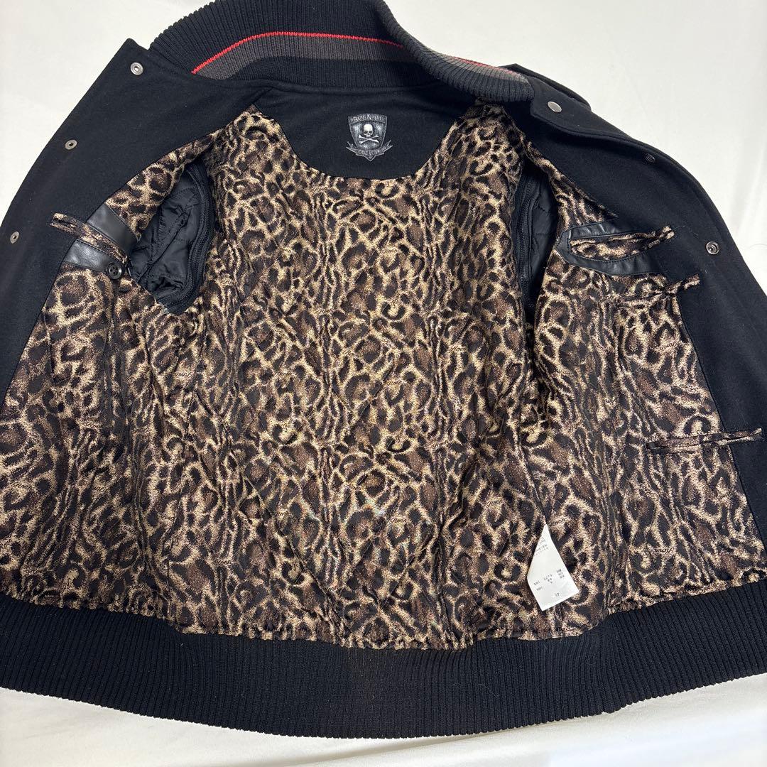 【レア】ROEN 2way 袖レザー スタジャンヒョウ柄裏地　スカル刺繍