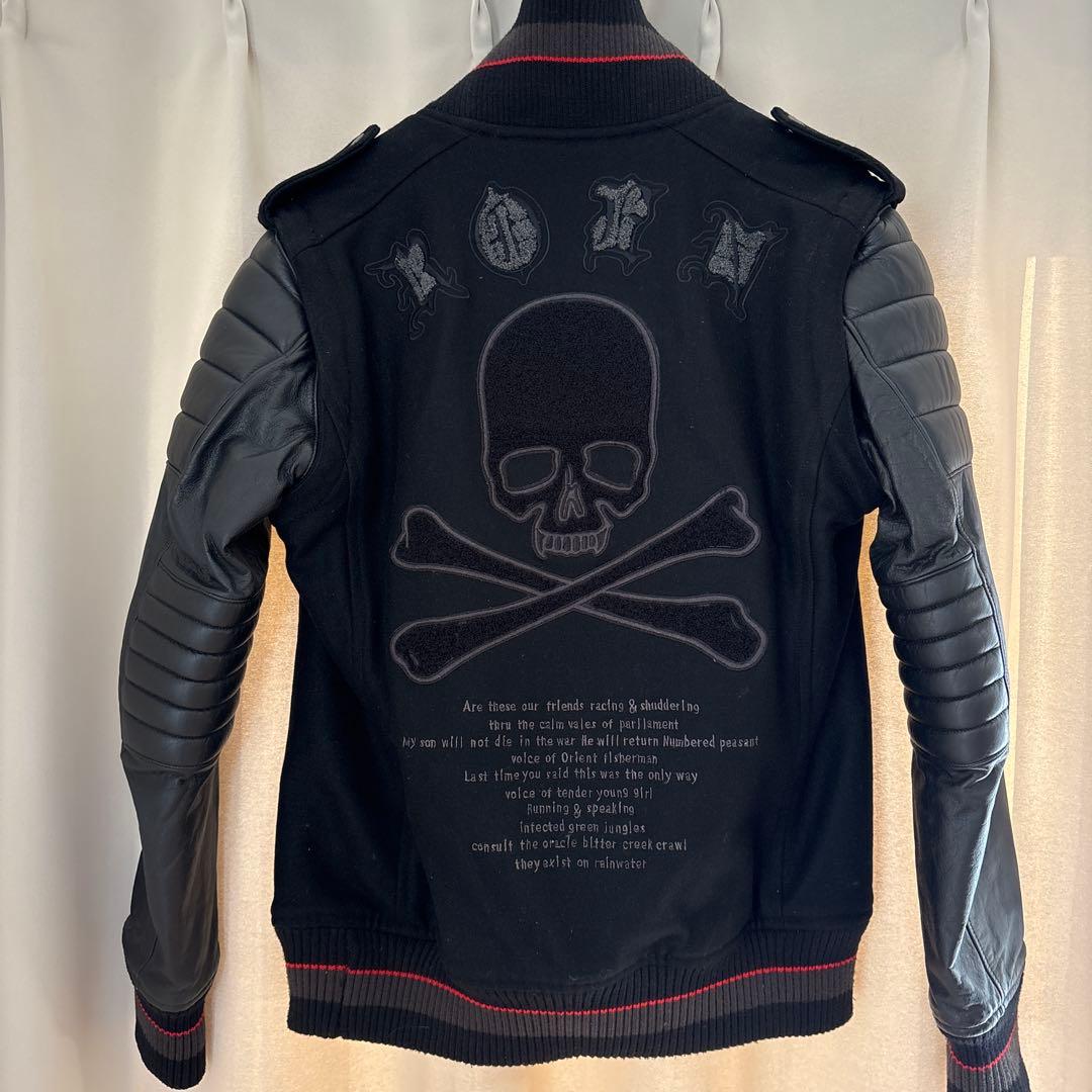 【レア】ROEN 2way 袖レザー スタジャンヒョウ柄裏地　スカル刺繍