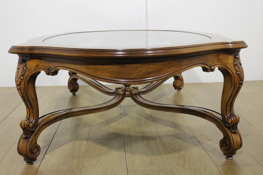 KARGES FUNITURE☆木製センターテーブル☆ガラス天板☆ネコ脚☆ モダン