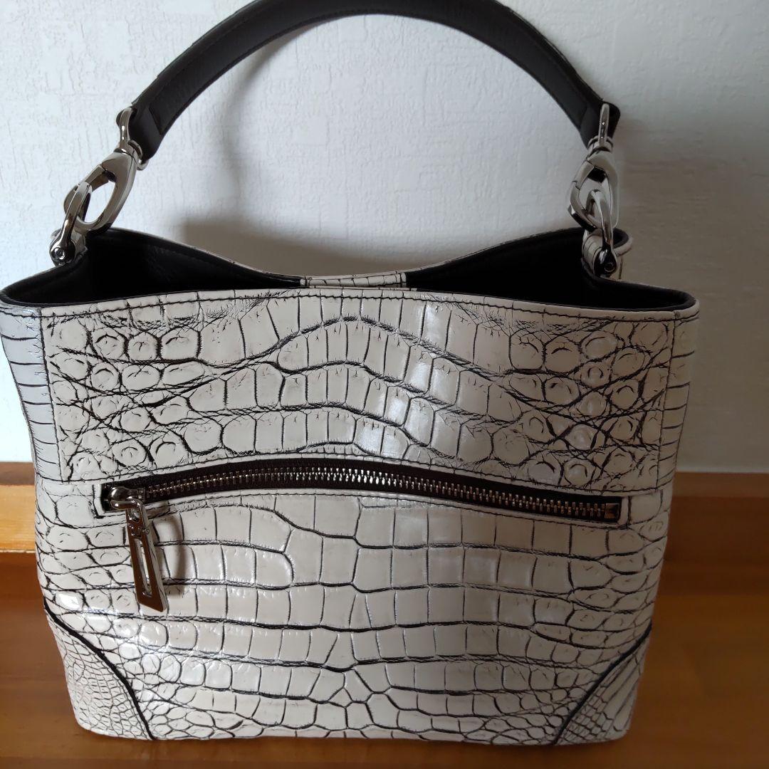 日本製・本革 クロコダイル・2way・ハンドバッグ・バニラ・目地染