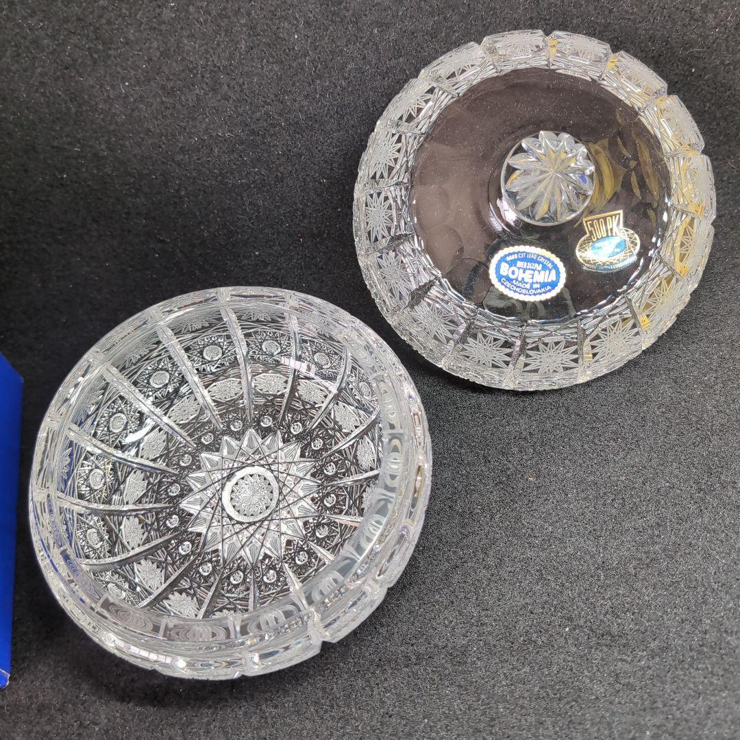 ボヘミア】高級クリスタル 蓋付きボウル PK500 ハンドメイドカット