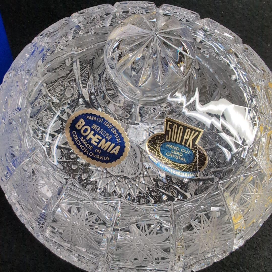 ボヘミア】高級クリスタル 蓋付きボウル PK500 ハンドメイドカット