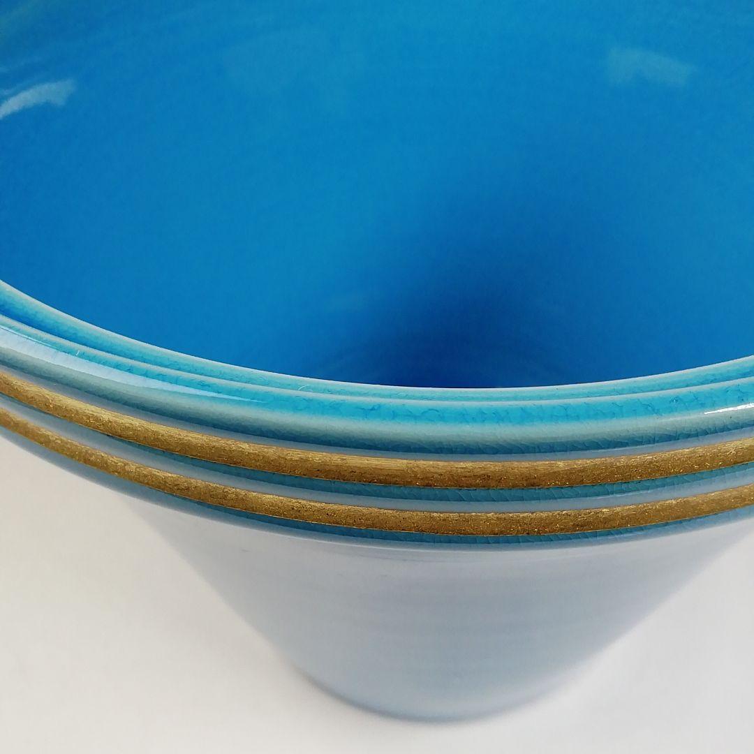 T742 水指 『浅黄交趾 末広』『御室窯』 共箱 茶道具