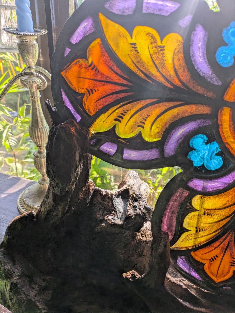 幸運の四つ葉の花文 アンティーク ステンドグラス 教会 クリスマス