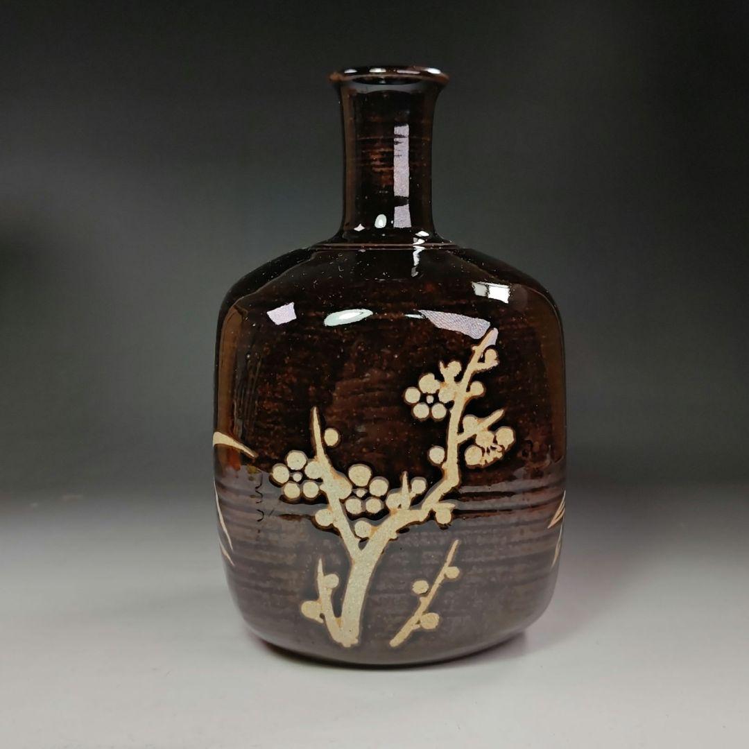 イ659 花瓶『淡海ぜぜ 陽炎園造』『膳所焼 四君子文 花入 花生