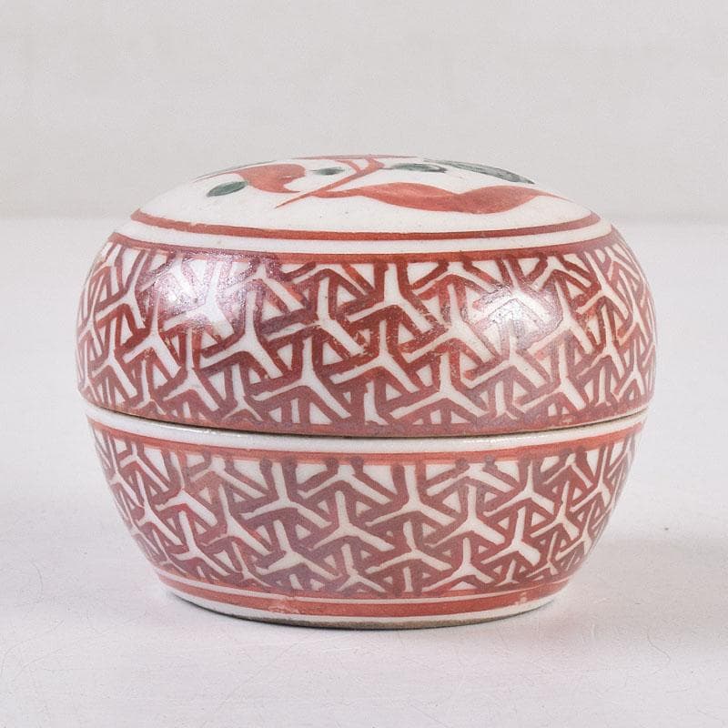 中国 呉須赤絵 花文 香合 時代箱 V R8886