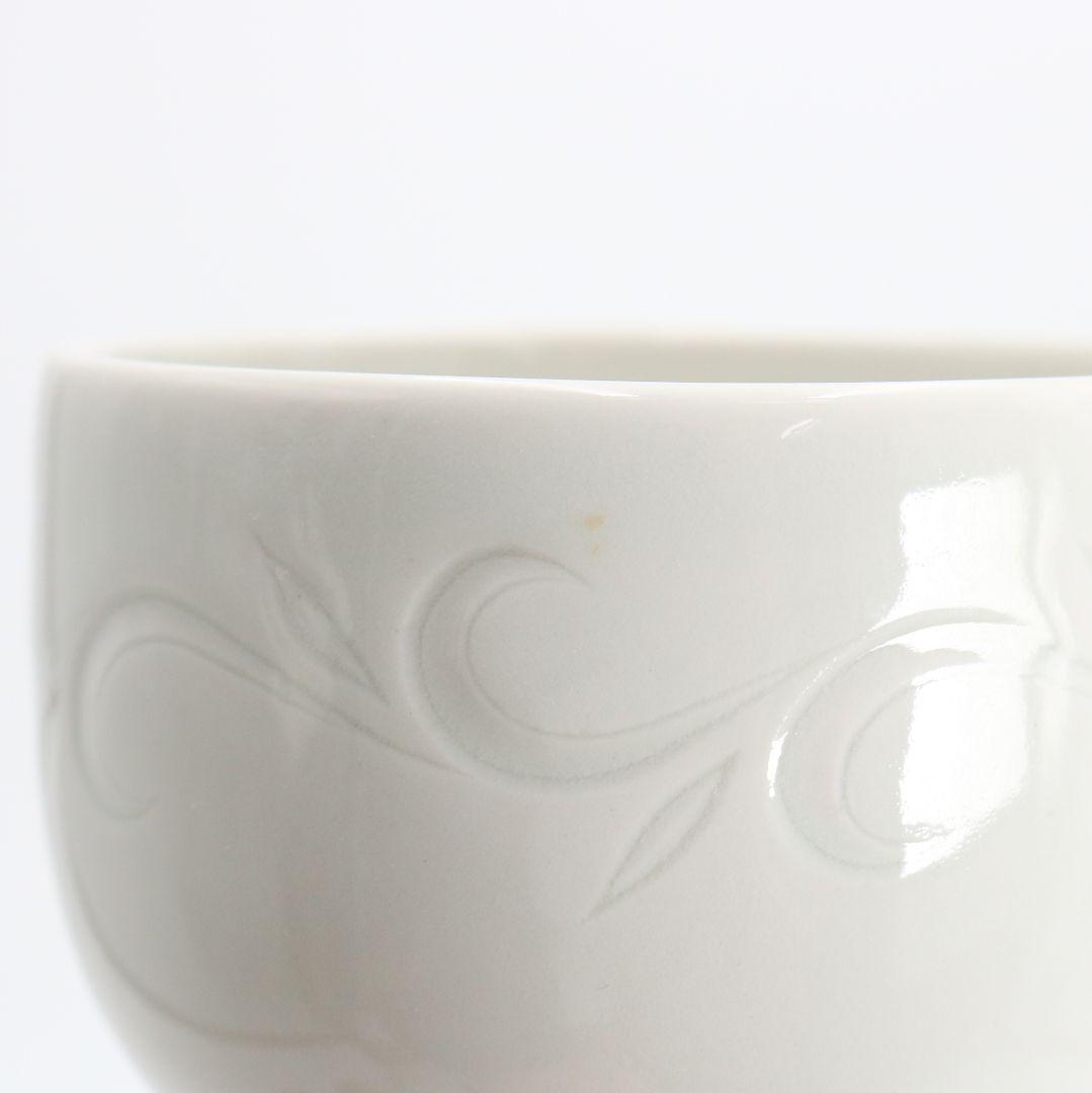 林敏夫作 白磁唐草文湯呑 五客 共箱 板谷波山弟子 茶器 共