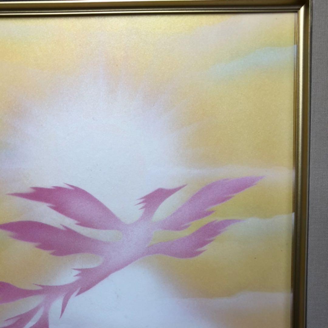 三つ折り四曲屏風 日本画 金箔着色 ケシ花に蝶