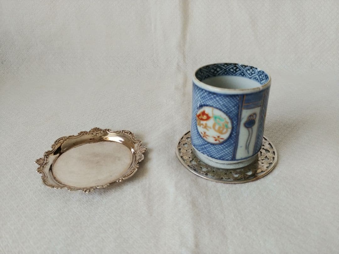 てっさい堂 猪口 古伊万里 染付 シルバー セット B (トレイ含まず)