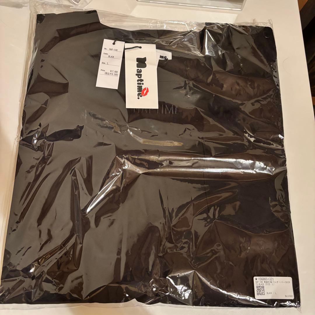 Lサイズ ◇刺繍半袖プルオーバーSHIRTS-BLACK