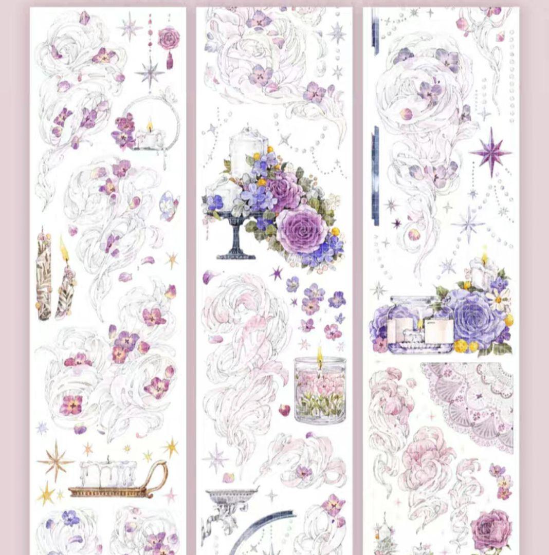 巻売 496☆ 海外 マスキングテープ マステ PET 装飾 花 銀ホロ