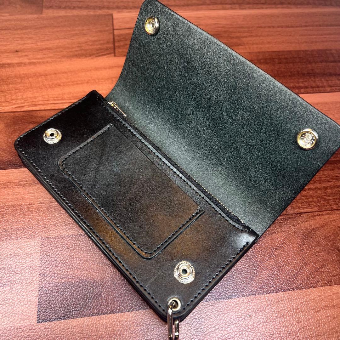 【トラッカーウォレット ロング 3層】 ブラック 北米ステア シルバー