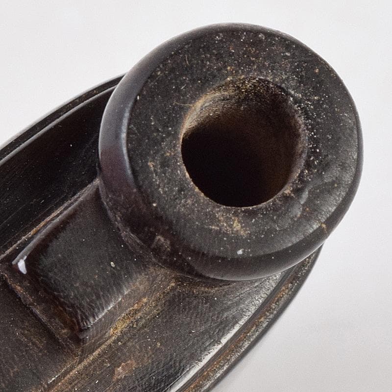 中国 牛角製 玉石螺鈿装飾 漢詩刻 鼻煙壷 木製台付 M 9430