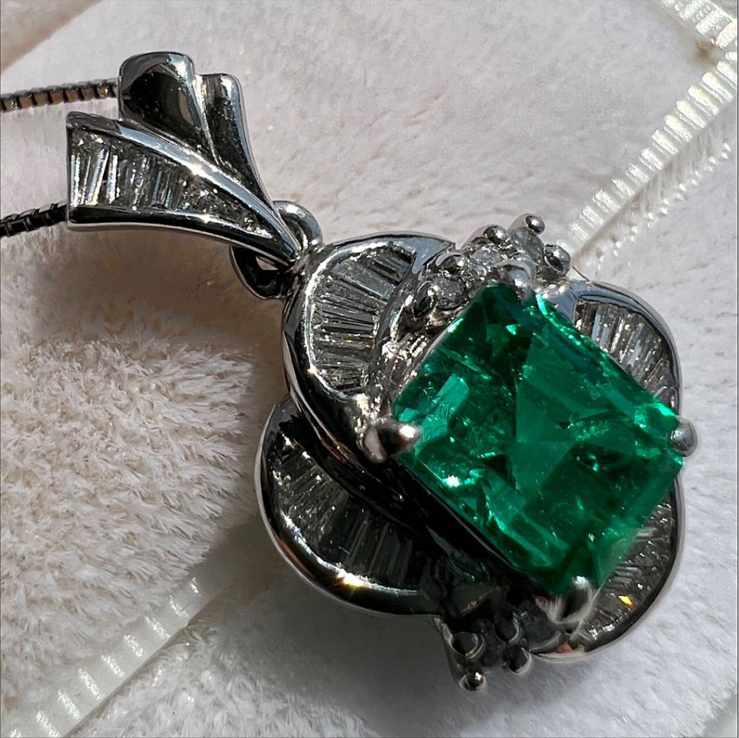 エメラルド ダイヤモンドネックレス EM 0.28ct D 0.16ct 45cm Pt900 日