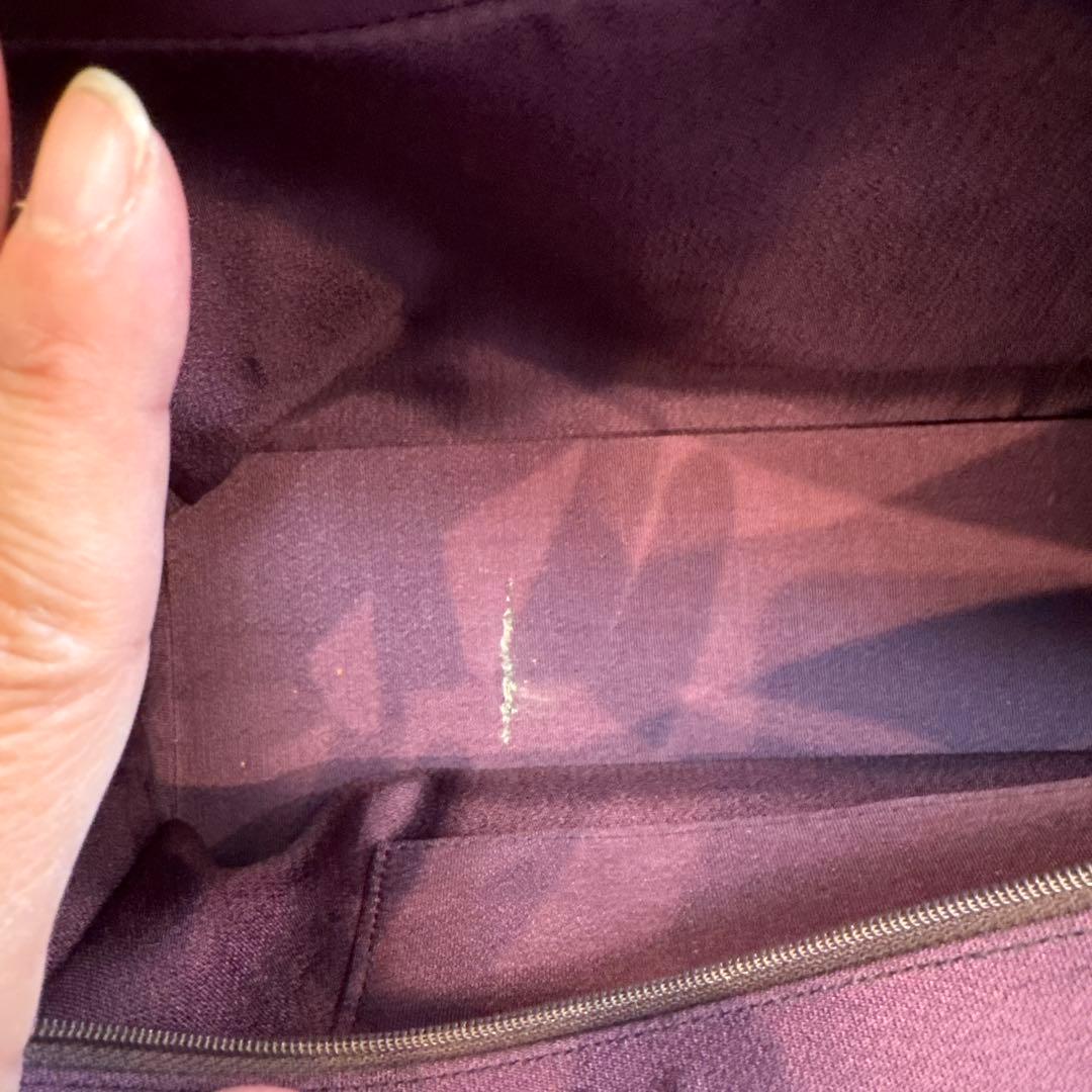 美品　利休バッグ　着物　訪問着　帯地　正絹　和装用バック　紫　　金　紫紺