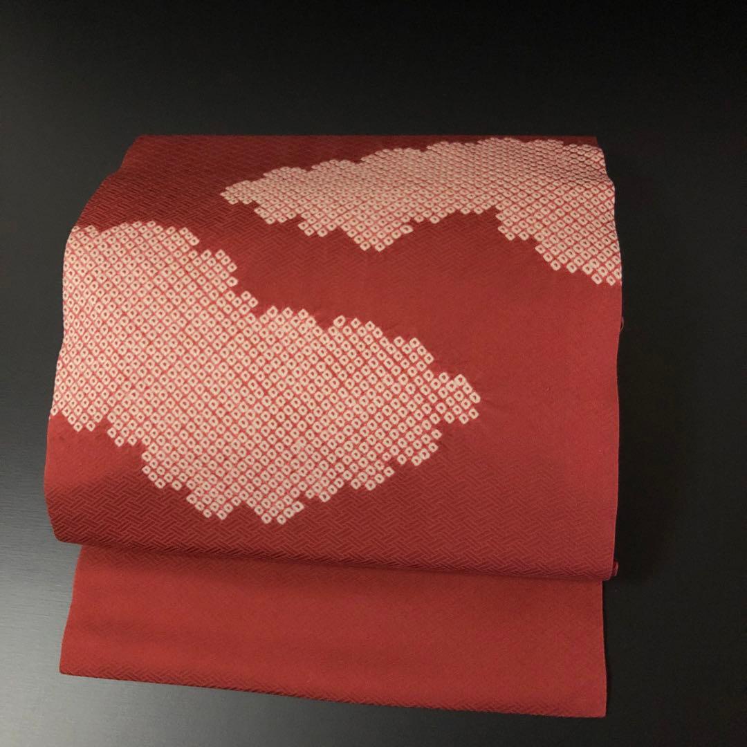 SO-762 名古屋帯 名古屋仕立て 太鼓柄 正絹 雲取り 鹿の子 カジュアル