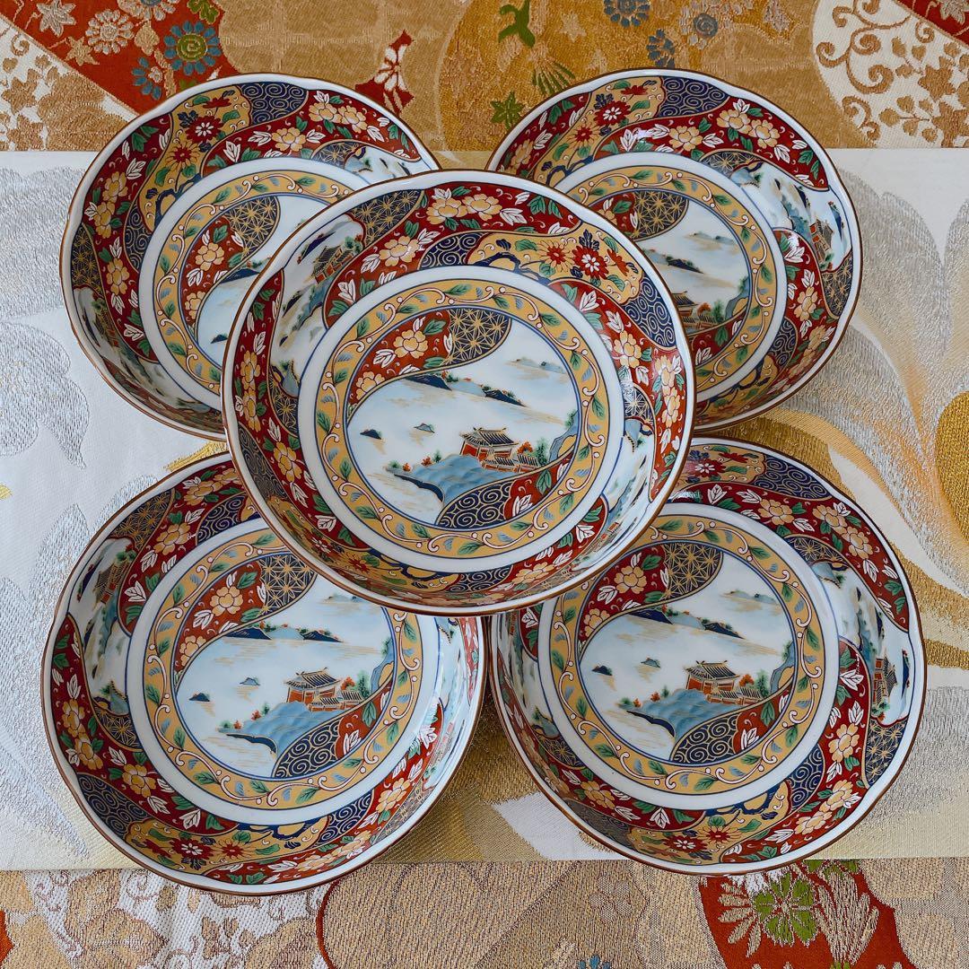 有田焼 山陽陶器 龍峰窯 金彩 古伊万里 山水 色絵 風景画 中鉢 盛り鉢