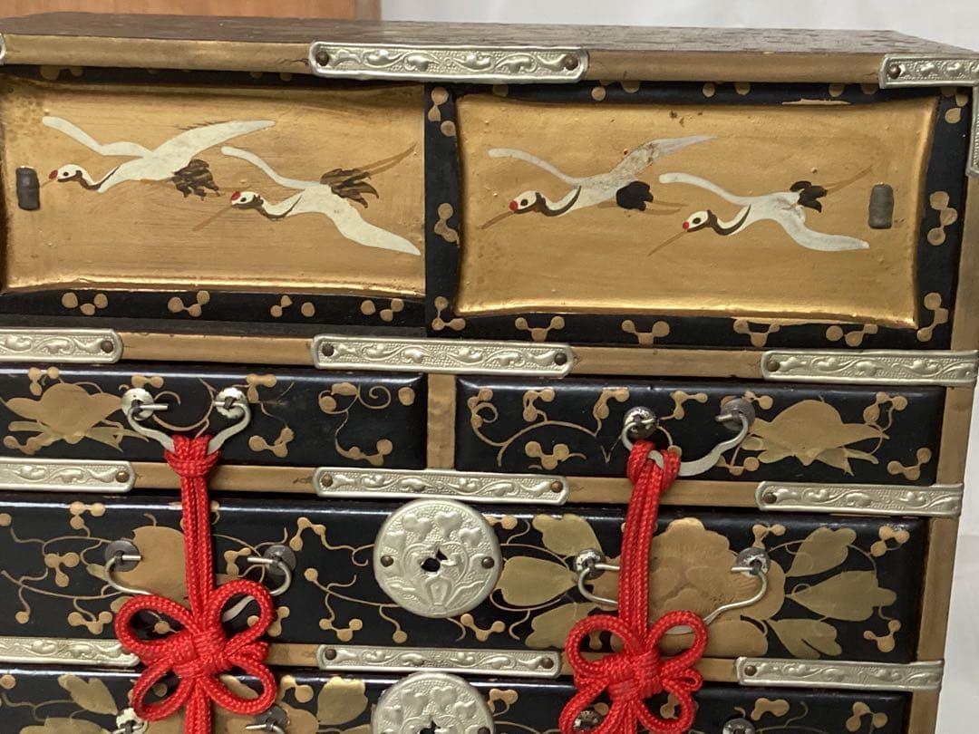 金彩蒔絵ミニチュアお雛道具 アンティーク収納箱セット 大・中・小