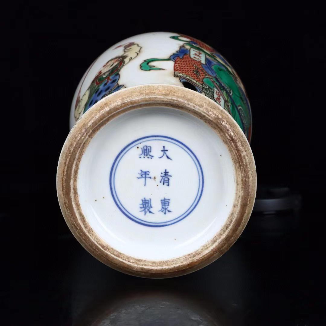 中国古美術✦清康熙紋 粉彩 人物故事紋瓶セット✦置物・