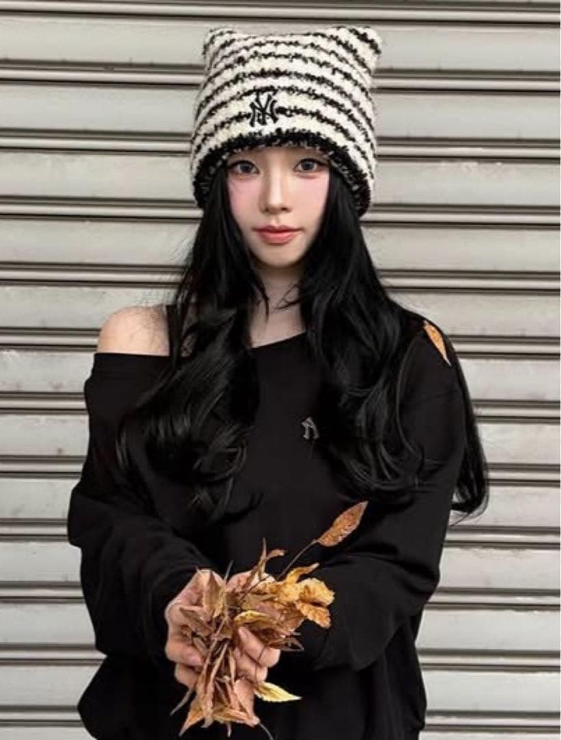 韓国限定 MLB カリナ 猫耳 ミャオン ビーニー ニット帽 aespa【新品