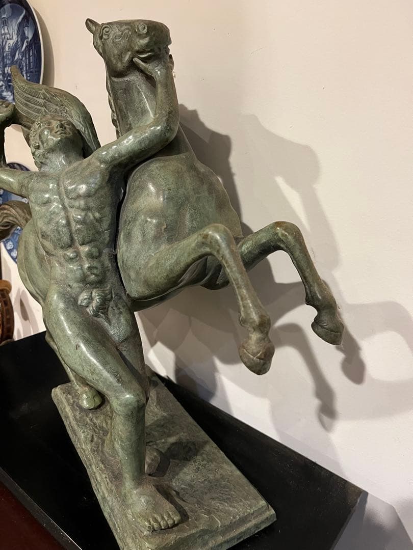 アンティーク ペガサスと人間のブロンズ彫刻 重厚15kg