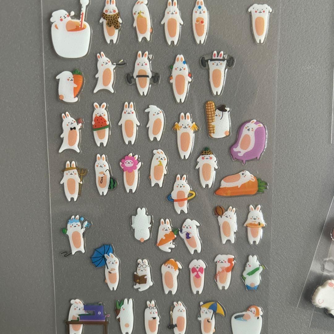 シールまとめ売り】ねこ/アルパカ/うさぎ/カラフルぷっくり立体シール