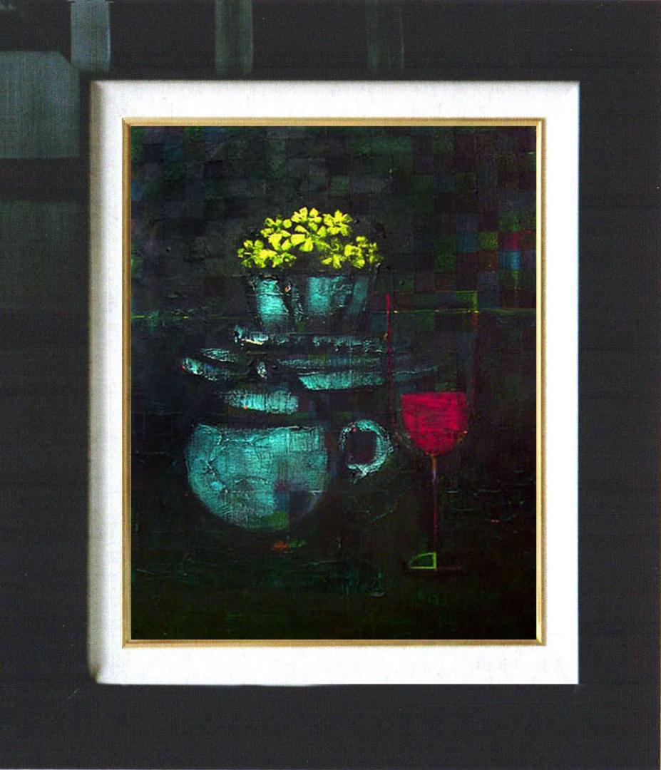 油絵 絵 絵画 インテリア uF6-063404 静物 花 グラス 器 - メルカリ