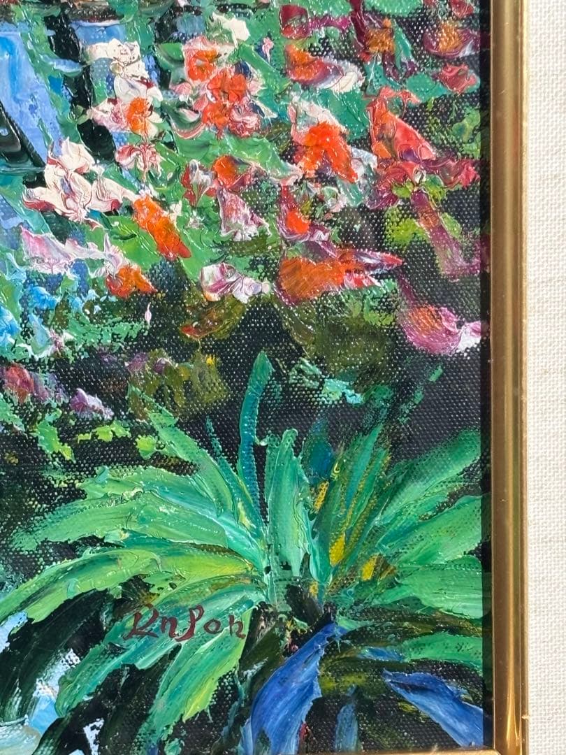 セルジュ・ルゴンによる「地中海への道」 風景画 油彩 海と町の風景