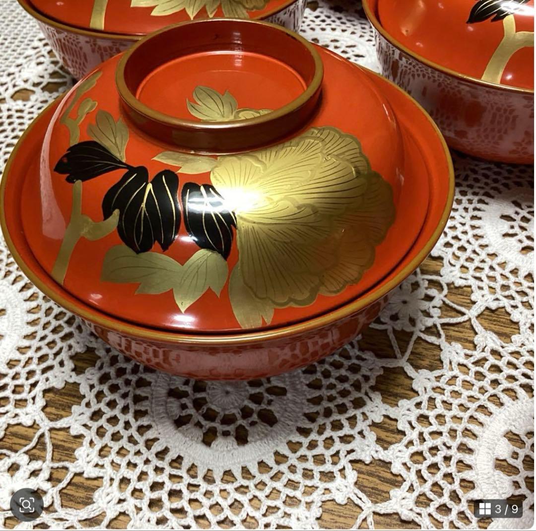 k2f20 朱 牡丹 吸物椀10客