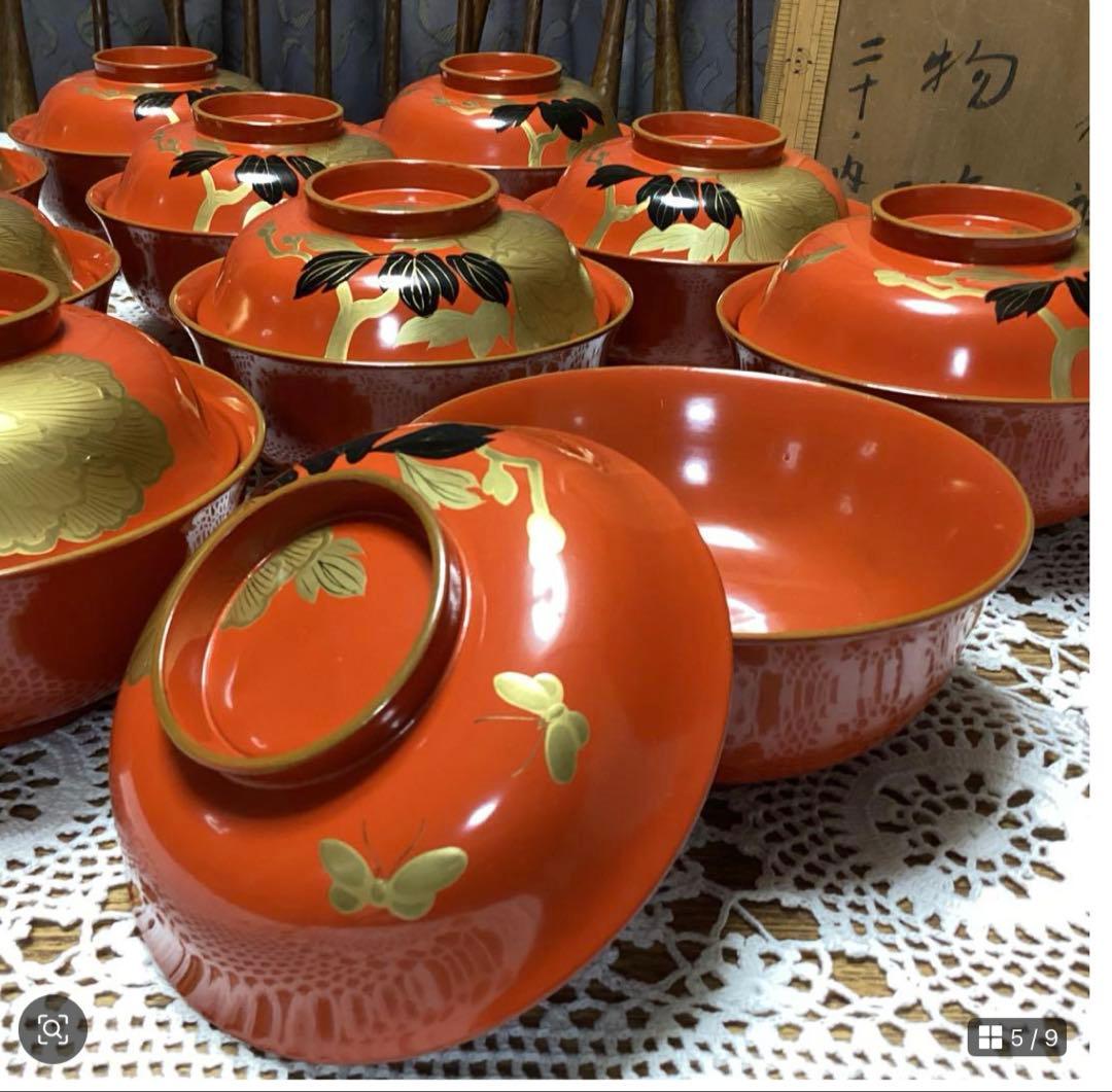 k2f20 朱 牡丹 吸物椀10客