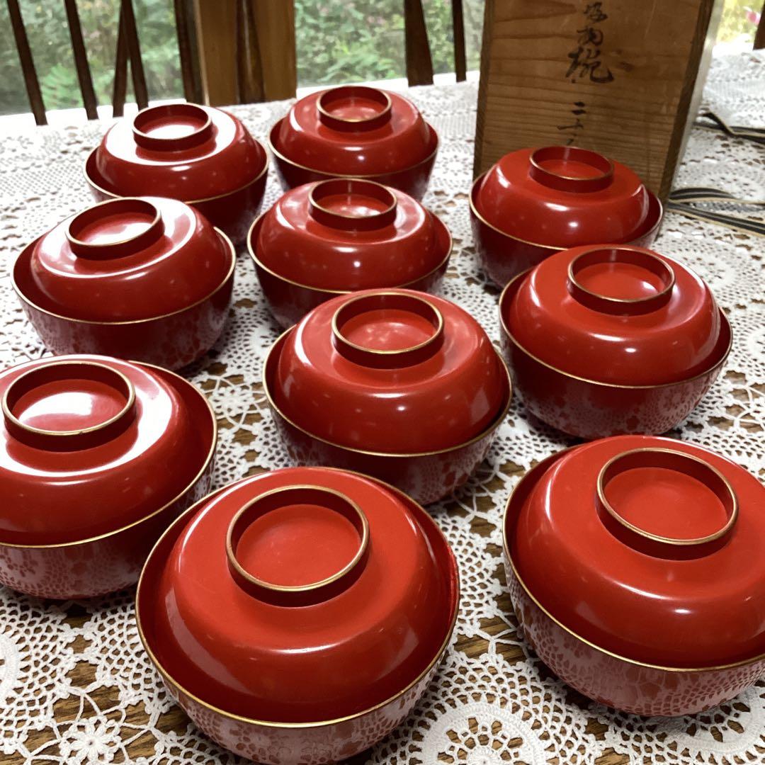 k2f20 朱 牡丹 吸物椀10客