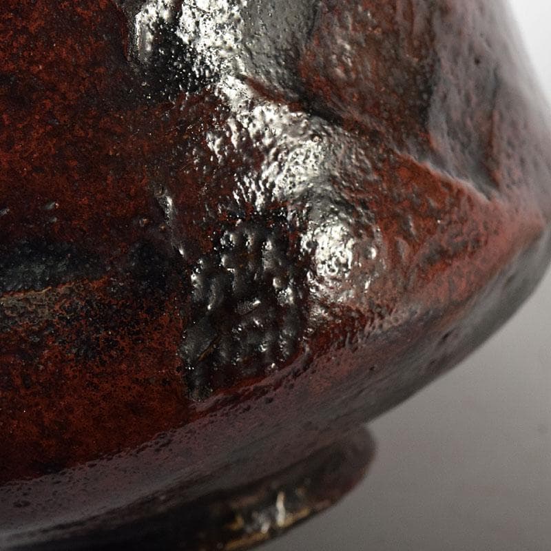 茶道具 楽吉左衛門作 黒楽筒茶碗 仕覆付 共箱 M R8725