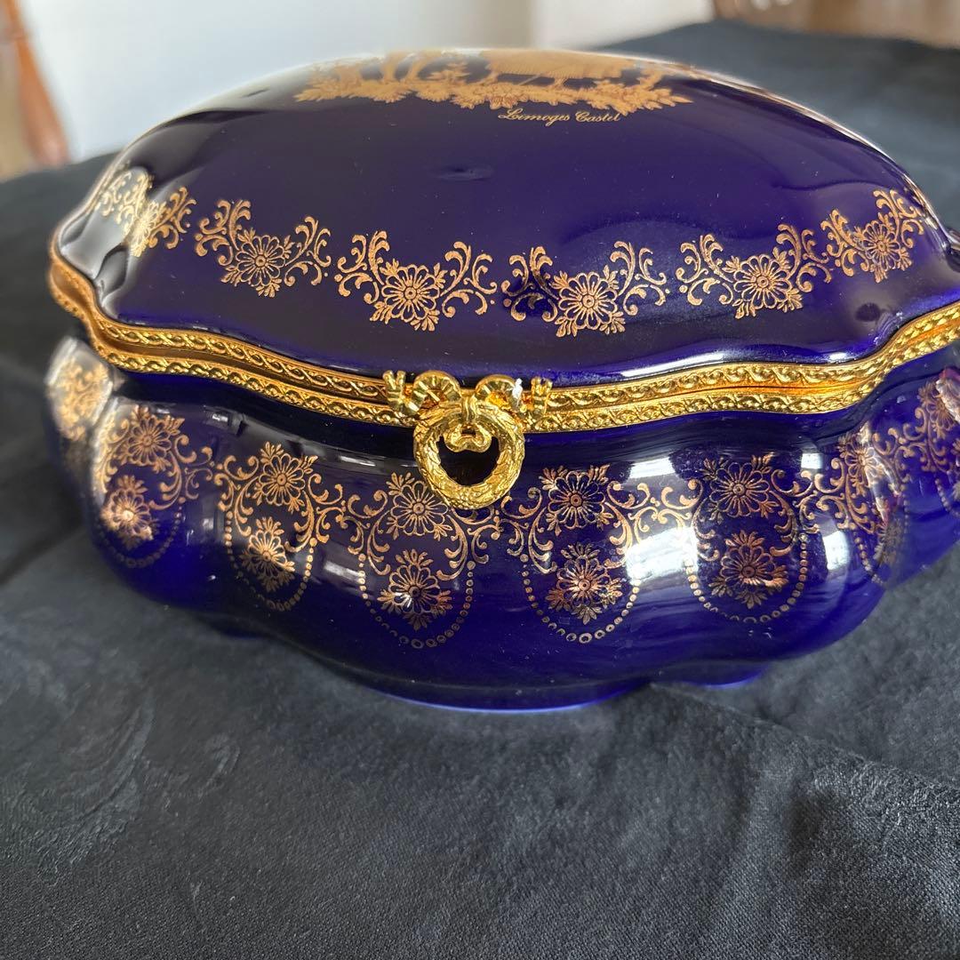 リモージュキャッスル陶器製ボックス コバルトブルー22kゴールド