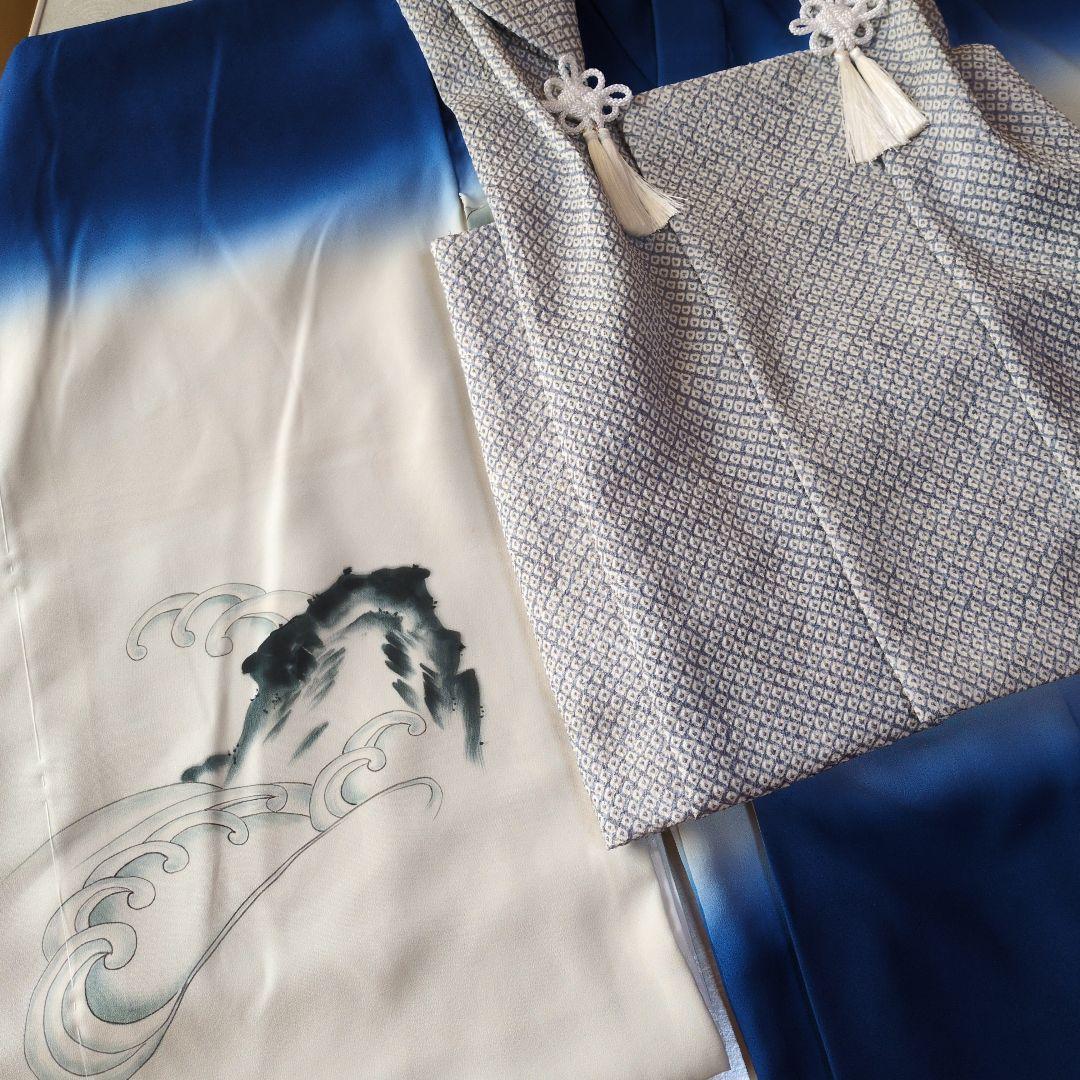 七五三３歳男の子正絹着物と正絹総絞り手縫いの被布（長襦袢付き）