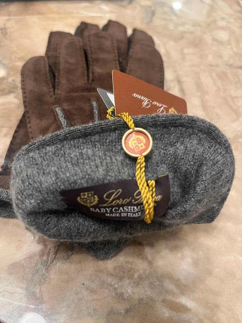 Loro Piana 手袋 茶スエード ベビーカシミア裏地付