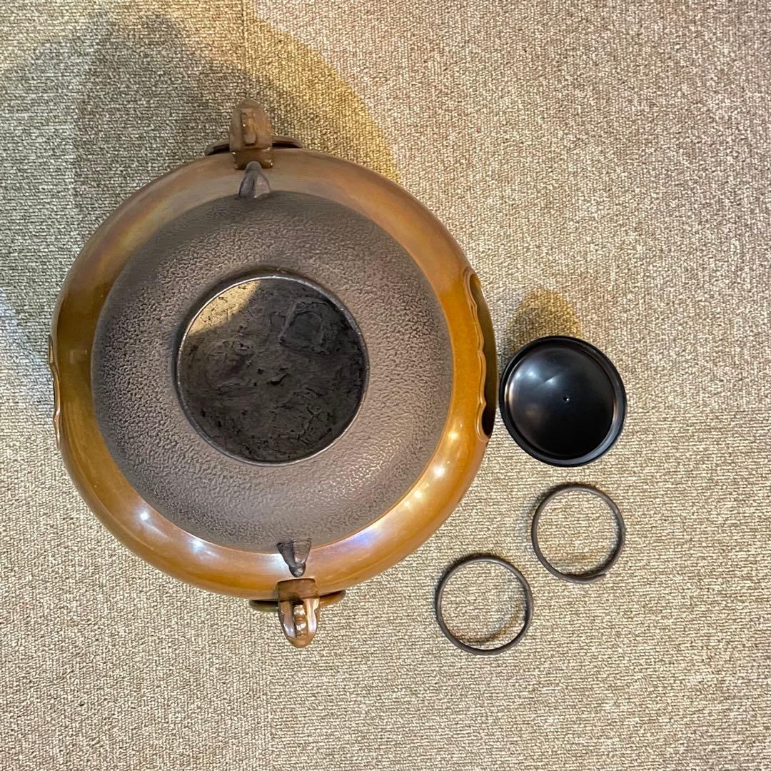 茶道具 釜 茶釜 唐銅 鬼面風炉 丸釜添 閑浄