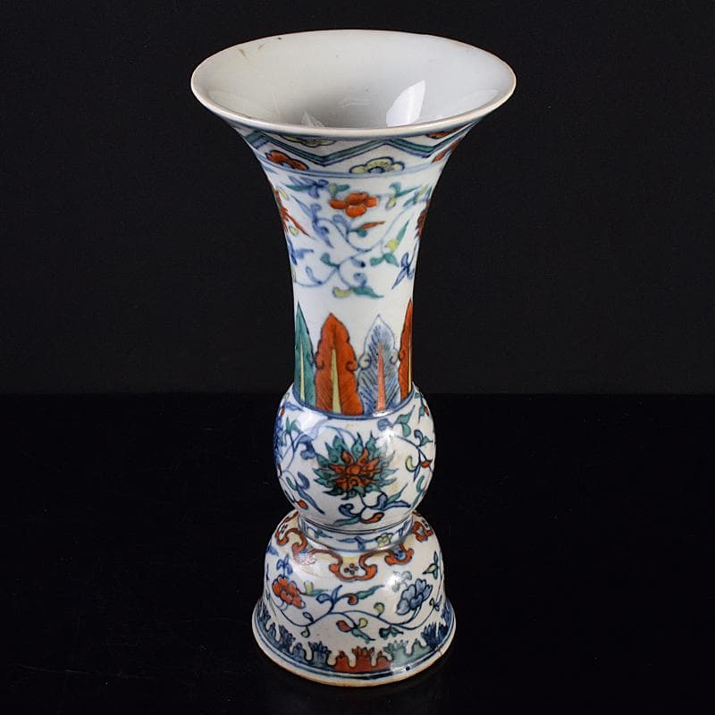 中国　大明萬暦年製　豆彩　花卉文　尊式瓶　V　R7686