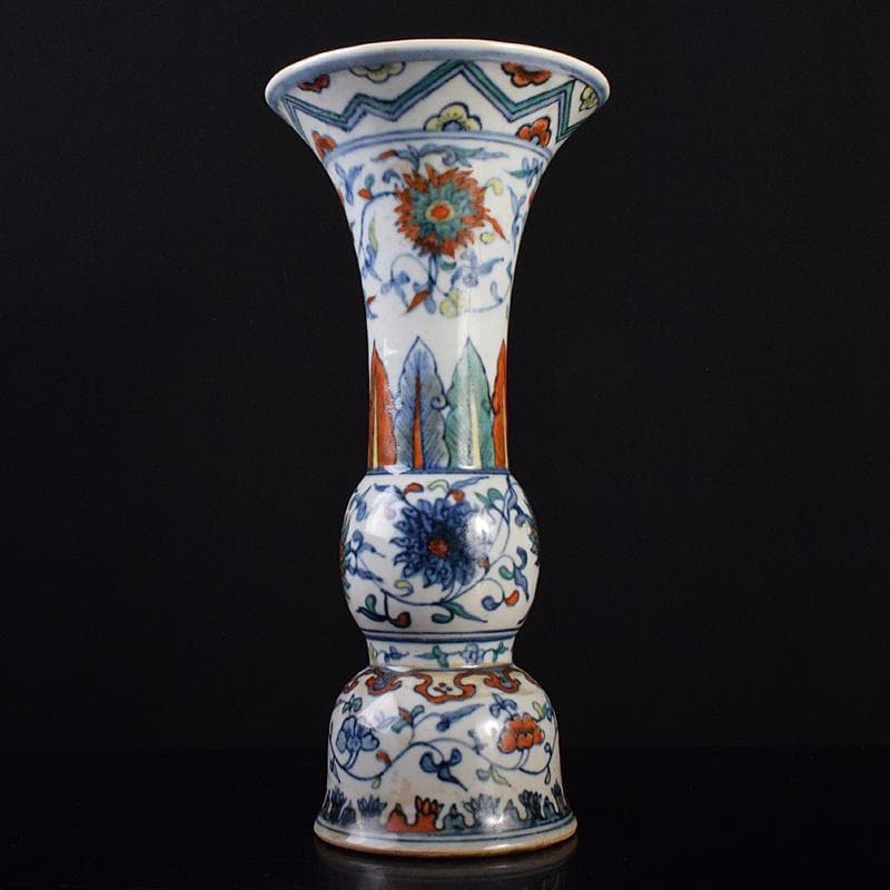 中国　大明萬暦年製　豆彩　花卉文　尊式瓶　V　R7686