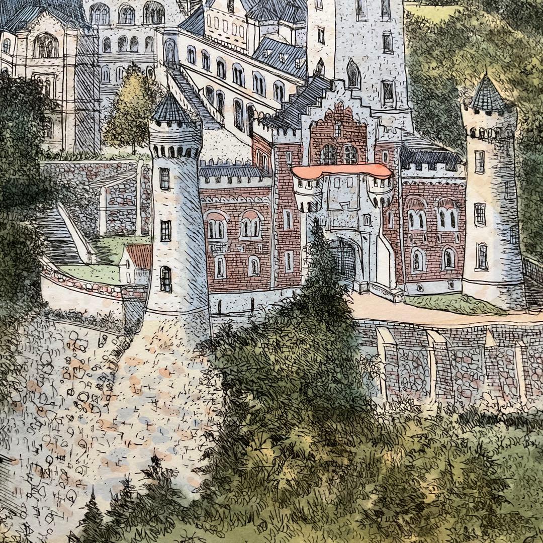 絵画・額縁・版画・織田 義郎・新品未使用・ドイツ・城・美術品