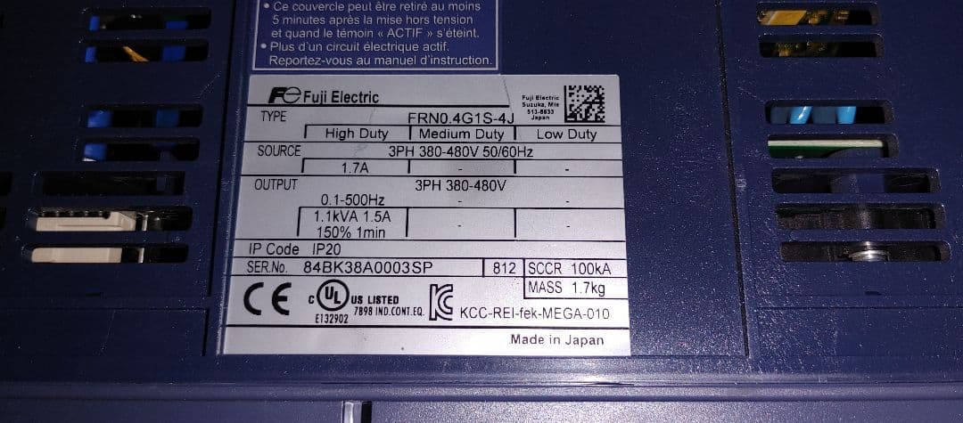 ⑤ 0.4 富士電機インバータ FRN0.4G1S-4J
