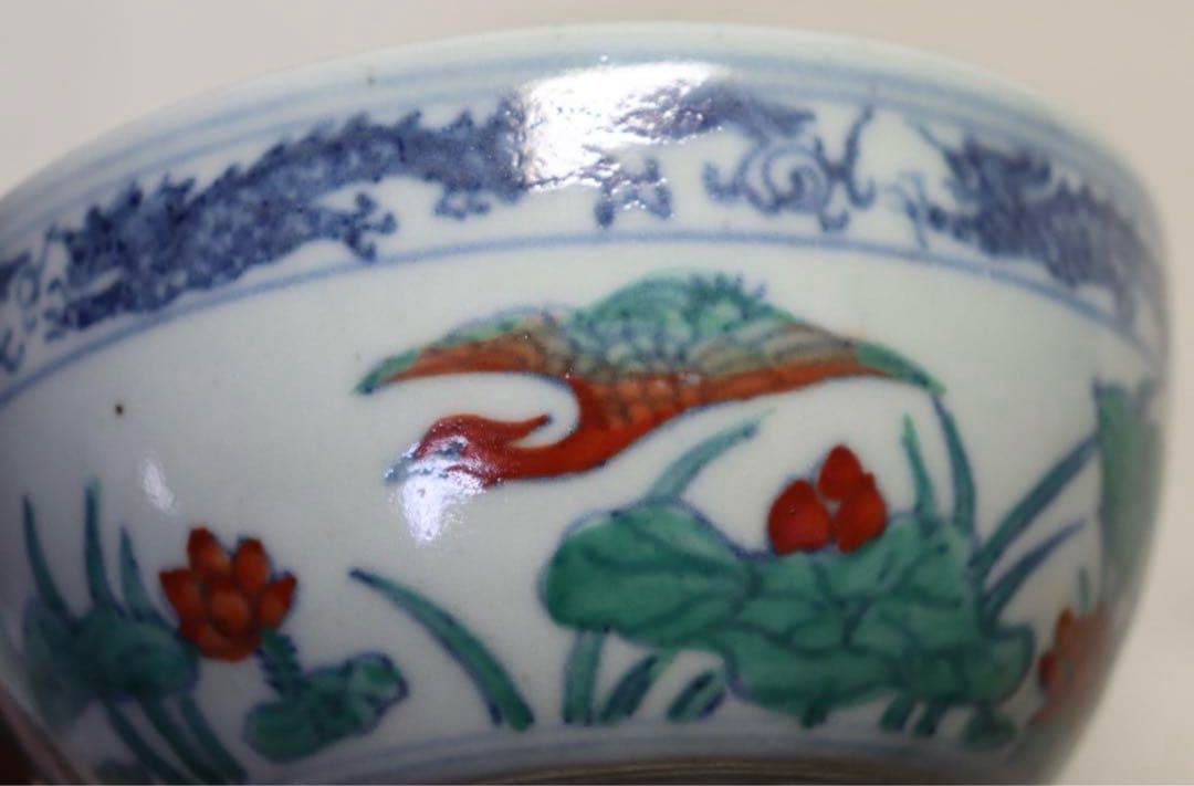 中国 清時代 斗彩 蓮鳥紋 大清光緒年製銘 中国 清
