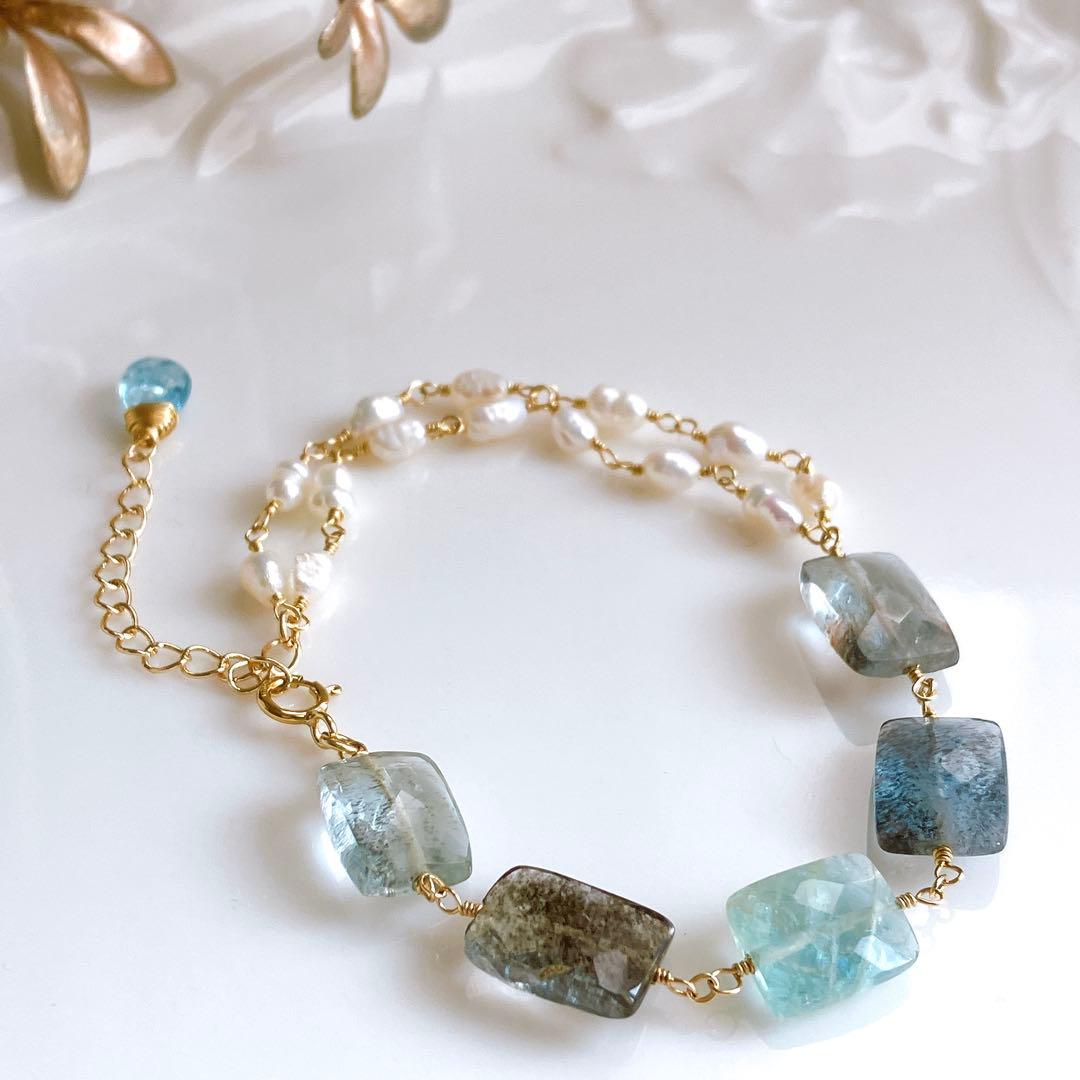 Kaya◆高品質✧スイスブルートパーズ×ブルームーンストーンブレスレット