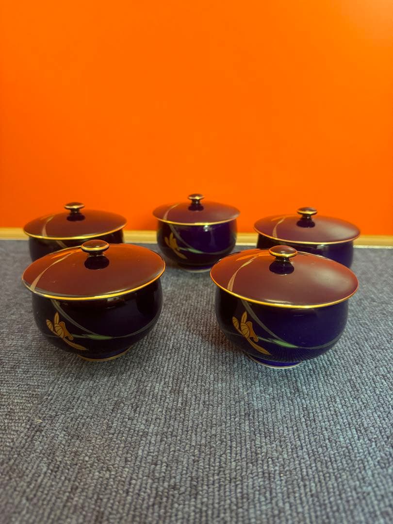 1958 香蘭社 金彩 湯呑蓋付 5客